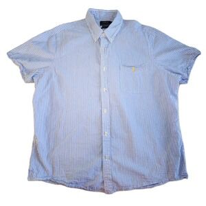 RALPH LAUREN Button Seersucker Shirt Mens XL Blue Striped Cotton Untucked Fit
